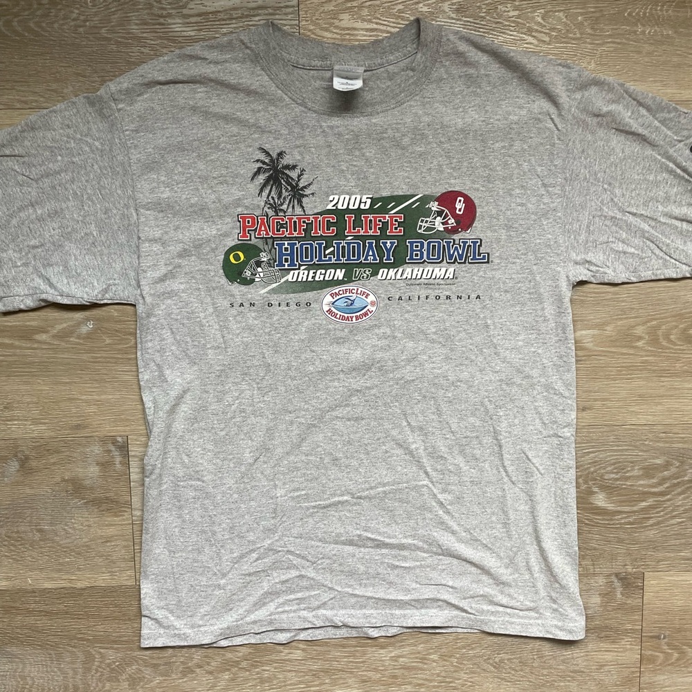 2005 Holiday Bowl Oregon vs Oklahoma Grey Cotton T Shirt